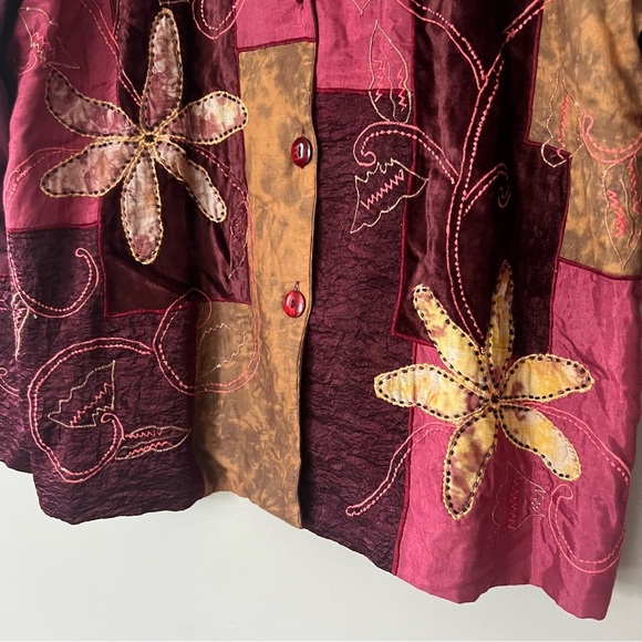 Vintage Patchwork Embroidered Velvet Lightweight Jacket Boho Festival XL Hippie - Picture 3 of 15